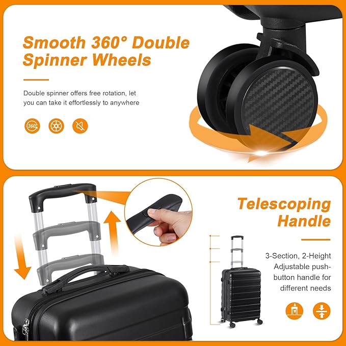 SUPER DEAL 21 Inch Carry On Luggage with Spinner Wheels, Expandable Hardside Suitcase Height Adjustable Durable Rolling Luggage with Porable Handle and Side Feet for Business Trips and Travel, Black
