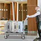 Hotel Luggage Cart, Brushed Stainless Steel Finish Bellman's Cart, Valet Cart with Grey Carpeted Deck and 8‘’ Rubber Wheels, Ideal for Hotels, Condos, Resorts, 1300Lbs Load (Silver, 38''L x 42''H)