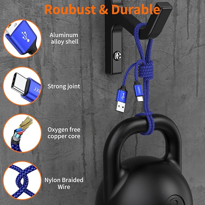 USB Type C Cable,USB A to USB C 3A Fast Charging (3.3ft 2-Pack) Braided Charge Cord Compatible with iPhone 15 16 Pro Max,Samsung Galaxy S20 S10 S9 S8,Note 9 8,A11 A20 A51,LG V30 V35,Moto Z2 Z3 (Blue)