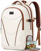 MATEIN HER Teacher Backpack with Lunch Compartment for Women, Water Resistant Work Laptop Backpack for Office Commute with Water Bottle Holder & RFID Pocket, Lunchbox Bag Fits 17.3'' Computer, Beige