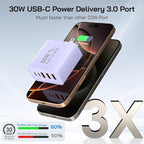2Pack USB C Fast Charger Block, Total 60W 5-Port USB C Wall Charger 30W Type C Charging Block, 2USB C+3USB A PD 3.0 Multiport Charging Cube for iPhone 17 16 15 14 Pro Max, G-alaxy S26 S25 Ultra, i Pad
