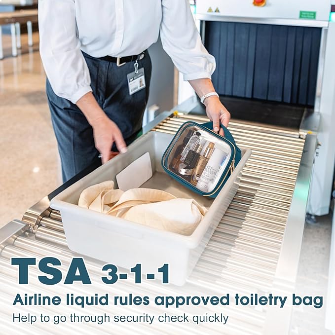 Wedama TSA Approved Toiletry Bag, 2 Pack Clear Makeup Bags with Handles, Quart Size Clear Toiletry Bags, PVC Cosmetic Bag for Women and Men, Carry on Airport Airline Compliant Bag, Til Blue