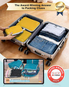 Gonex Compression Packing Cubes, 4pcs Expandable Storage Travel Luggage Bags Organizers (Apricot)
