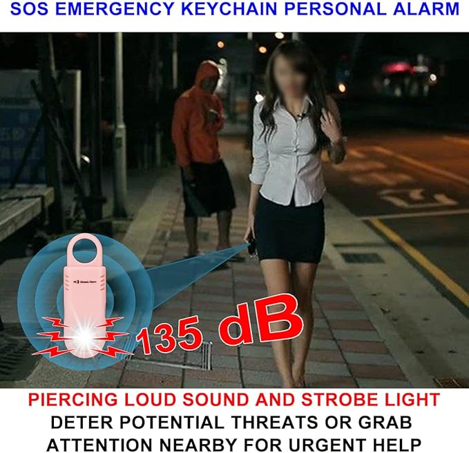 135dB Rechargeable Personal Safety Alarm Built-in Ultra-Bright Flashlight Non Slip Grip Keychain Emergency SOS Siren for Women, Students, Night Runner. Loud Sound Hiking Bear Alerts with Hook. Pink