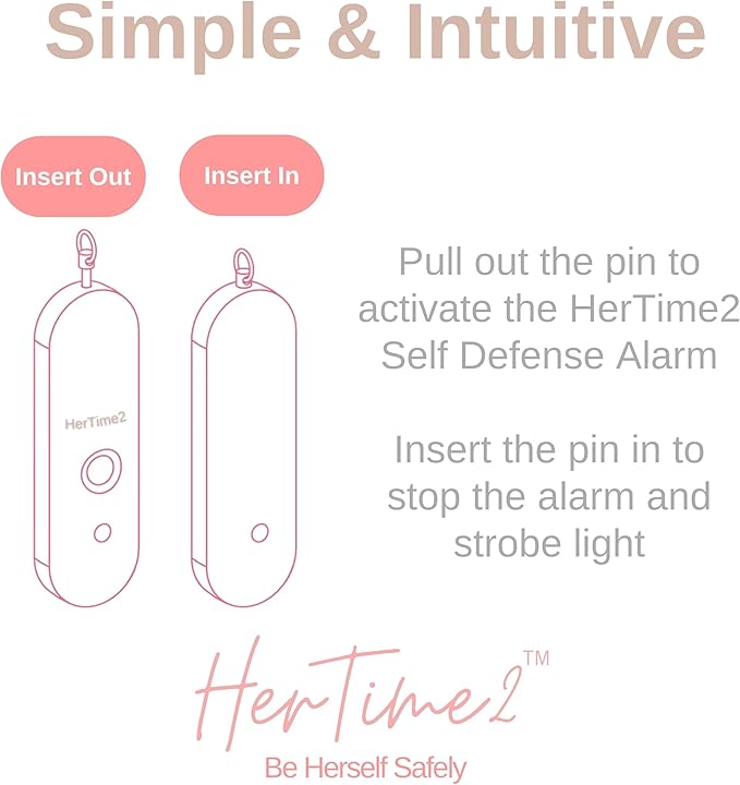HerTime2 Personal Safety Alarm for Women - Loud Self Defense Siren, Waterproof Keychain with Strobe Light - Battery Powered, Black