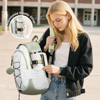 LOVEVOOK Mens Backpack with Giant Tumbler Holder Pocket,17 Inch Everyday Laptop Backpack Commuter Travel Work Computer Bag for Women,Casual Hiking College Teacher Back Pack Daypack,White-Bean Green