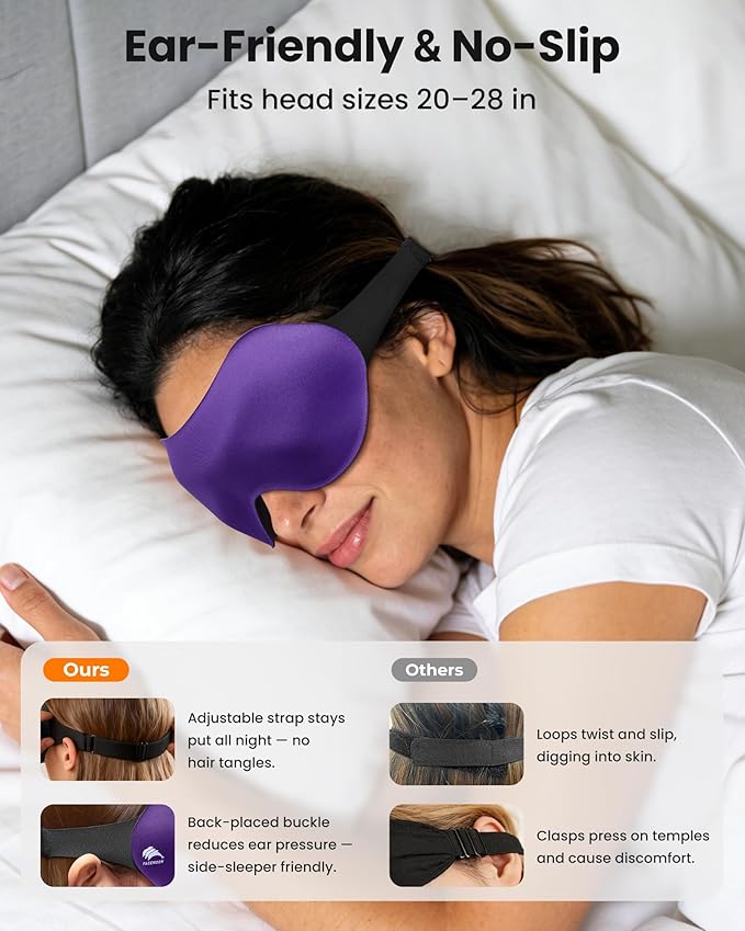 3 Pack Sleep Masks for Side Sleepers, True Blackout 3D Eye Mask for Sleeping, Zero Eye Pressure, Lash-Friendly, Adjustable Soft Eye Cover for Women Men, Travel Night Blindfold