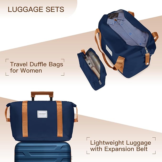 6 Piece Luggage Sets with Bags, Lightweight Expandable Checked Luggage Sets, Hardshell ABS Spinner Wheels Carry on Suitcase with TSA Lock, for Travel, Women Men (Nayy Blue, 18/20/24/28inch+2bags)