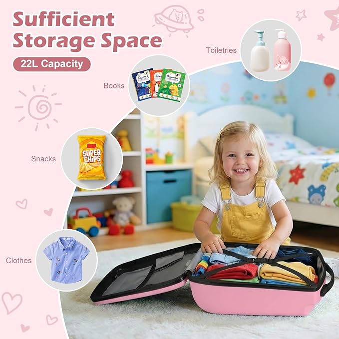 Scooter Luggage for Kids Scooter Suitcase for Ages 4-12, 4 in 1 Kids Luggage Boarding Suitcase Detachable & Foldable Scooter Travel Trolley Ride On Luggage-Pink