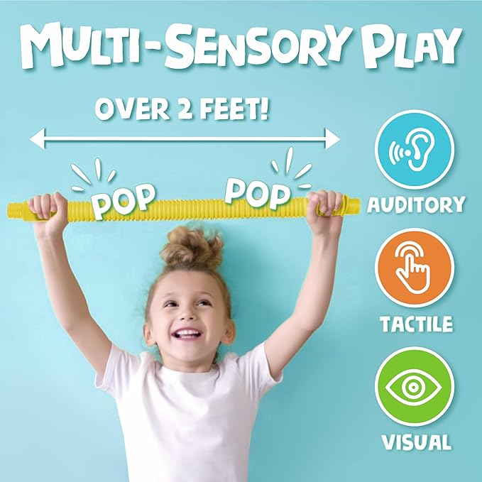 BUNMO Pop Tubes - Sensory Toys - Toddler Toys - Imaginative Play & Stimulating Creative Learning - Hours of Fun for Kids - Tons of Ways to Play - Non-Mouthable Toy 3+ - 6 Pack Medium