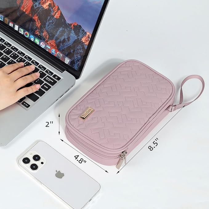 NISHEL Travel Cord Organizer Case, Double Layers Tech Electronic Bag, Essentials for Charger, Cable, Phone, Flash drive, Medium, Peach Pink