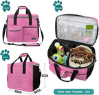 PetAmi Dog Travel Bag, Travel Pet Bag Organizer, Dog Food Travel Bag with Container Collapsible Bowls, Pet Travel Supplies Gift Accessories for Weekend Camping, Puppy Cat Diaper Bag, Pink Large