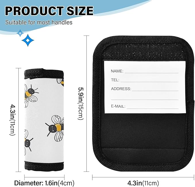 Cute Bee White Luggage Handle Wrap for Suitcase Luggage Tags Handle Covers Identifiers Soft Decorations Travel Accessories 2 Pack