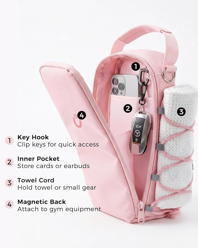 GLORIEROO Magnetic Gym Bag for Women - Water Bottle Holder Bag Carrier - Gym Workout Accessories Essentials Gifts for Women | 4 Built-in Magnets, Fits 40oz Tumbler, Shoulder Strap, Touchscreen Pocket