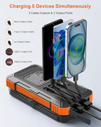 Solar Charger Power Bank 49800mAh with 4 Built-in Cables & 4 Foldable Panels, PD22.5W Fast Portable Phone Charger, External Battery Pack with USB-C in/Output & Flashlight for Outdoor Camping