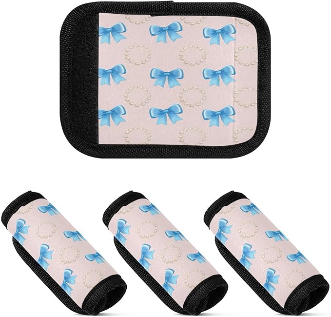 Bow Tie 4 Pack Neoprene Suitcase Wraps, Luggage Handle Wraps with ID Tag, Non-Slip Suitcase Handle Covers for Travel, Bag Strap Pad
