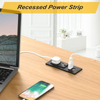 Kungfuking Desktop Power Grommet Conference Recessed Power Strip in Desk Outlet Power Socket 2-Socket &2-USB Ports 9.85 FT Extension Power Cord, ETL Listed