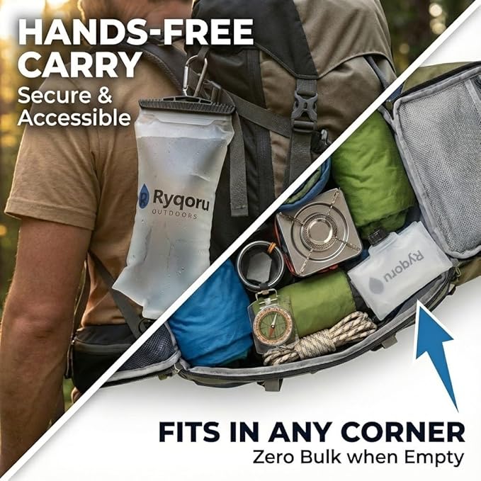 2L Collapsible Water Bag, 28mm Thread TPU Hydration Canteen Compatible with Sawyer Squeeze, BPA Free Leak‑Resistant Water Bladder for Camping and Hiking