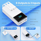 Portable Charger 50800mAh Power Bank with 3 Built in Cables,25W PD QC4.0 Fast Charging USB C Battery Pack,6 Outputs 2 Inputs Travel Essentials Phone Charger for iPhone 17/16/15,Google,Android,White