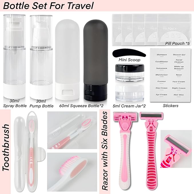 Travel Kit For Wedding And Honeymoon Emergency 32 Essential Items All In One Personal Care Set Toiletry Kit For Couples (Opaline White)