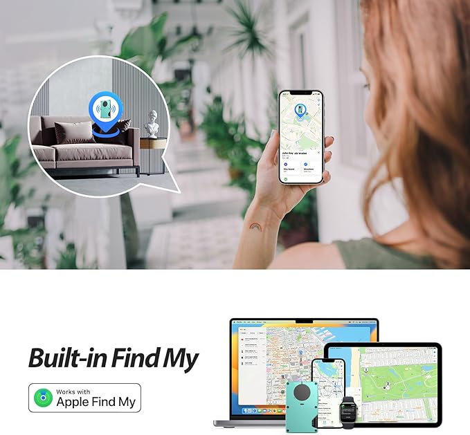 Air Wallet, Built-in Tracker Slim Wallet, Smart Wallet with Money Clip, Compatible with FindMy Network(iOS Only), Anti-Theft Card Holder, *Gift for Men (Tracker Wallet, Tiffany blue)