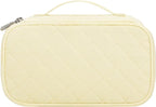 Relavel Travel Makeup Bag, Small Cosmetic Bag with Makeup Brush Compartment, Double Layer Makeup Organizer Bag, Portable Toiletry Bag Makeup Pouch for Women, White