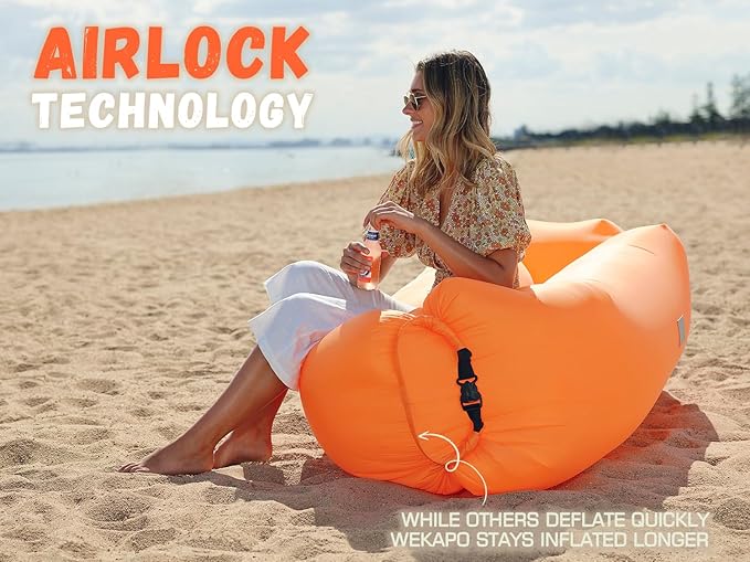 WEKAPO Inflatable Couch Air Lounger Chair - Camping & Beach Accessories, Portable Blow up Sofa for Hiking, Lawn, Indoor/Outdoor Movies & Music Festivals. Lightweight and Easy to Set Up Air Hammock