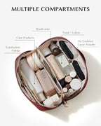 EACHY Travel Makeup Bag, Large Capacity Cosmetic Bag for Women, Waterproof PU Leather, Flat Open Portable Toiletry Bag for Skincare, Brushes & Travel Essentials