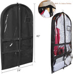 Syeeiex 3" Gusseted Clear Dance Costume Garment Bag(5 Pack), 40'' Dance Garment Bags for Dancers with 4 Zipper Pockets & Can Hold 1-3 Dance Costumes - Suitable for Dance Competitions, Ballet(Black)