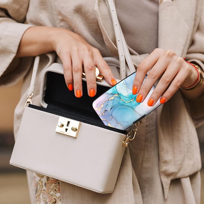 Credit Card Holder, Mini Aluminum Card Wallet RFID Blocking Slim Metal Hard Card Case for Women Men, Purple Gold Marble