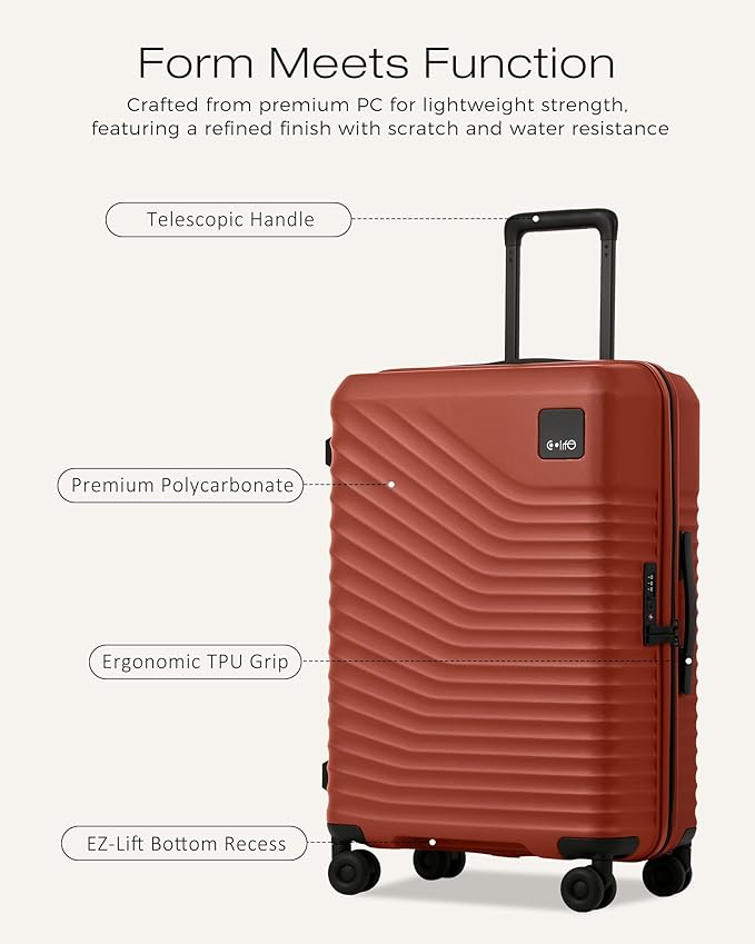 Coolife Hardside Luggage Upgrade Durable PC Lightweight Travel Suitcases with Dual Spinner Wheels & TSA Lock (Brown, Checked-Medium 24-Inch)