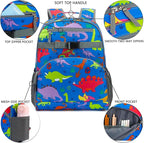 FlowFly Kids Backpack for Toddler Boys Girls, Simple Lightweight Bookbag for Daycare Kindergarten Elementary School Travel, Small Modern Bag (Large), Dinosaur