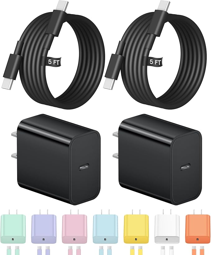 5FT iPhone 17 16 15 Charger Fast Charging USB C Charger Block Type C Chagrer Fast Charging 2-Pack for iPhone 17/17 Plus/17 Pro/17 Pro Max/iPhone 16/16 Plus/16 Pro/16 Pro Max/15 Pro Max/Samsung(Black)