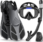 Ubekezele Snorkeling Gear for Adults Men Women,4 in 1 Snorkel Set with Panoramic View Diving Mask Anti-Fog Anti-Leak,Dry Top Snorkel,Fins and Travel Bag for Swimming,Snorkeling and Travel Diving