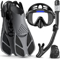 Ubekezele Snorkeling Gear for Adults Men Women,4 in 1 Snorkel Set with Panoramic View Diving Mask Anti-Fog Anti-Leak,Dry Top Snorkel,Fins and Travel Bag for Swimming,Snorkeling and Travel Diving