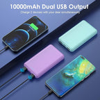[2 Pack]Portable Charger Power Bank 10000mAh,Slimmer USB C Fast Charging Portable Phone Charger,Travel Essentials Backup External Battery Pack for iPhone 17/16/ 15/14/13/12,Galaxy,Android-Green+Purple