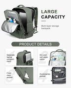 WONHOX Large Travel Backpack Women,Carry On Backpack Flight Approved 18x14x8 inches Bag Spirit Airlines Personal ltem,College Sports Hiking Rucksack Laptop Blackpack mochila de viaje,Green