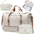 Extra Large Travel Duffle Bag,Carry on Overnight Bag with Shoes Compartment,Weekender Bags for Women for Travel Business Trips Sport Hospital,3 Pcs Set,Beige & Brown
