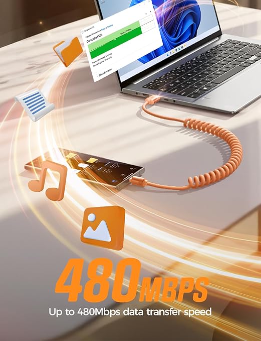 LISEN Coiled USB C Cable, 2 Pack for Android Auto & CarPlay Cable, Short Orange USB C Cable Compatible with iPhone 17 Pro Max Orange/16/15, Samsung Galaxy S25/S24/S23 A15/A14
