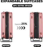 Luggage Sets 2 Piece, 20/28 Inch Lightweight Expandable PC Hardside Durable Suitcases with Spinner Wheels & TSA Lock, Pink
