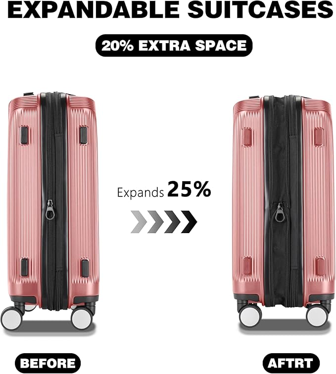 Luggage Sets 2 Piece, 20/28 Inch Lightweight Expandable PC Hardside Durable Suitcases with Spinner Wheels & TSA Lock, Pink