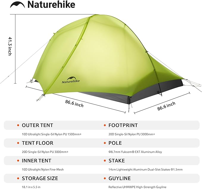 Naturehike Star Trail Ultralight Backpacking Tent, 2.3lb One Person Tent, 2.76 lb 2 Person Tents for Camping