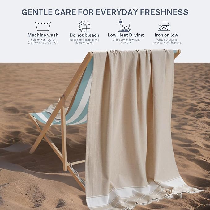 Cotton Turkish Beach Towel with Towels Oversized 36"x72" Pool Absorbent Extra Large Quick Dry Sand Travel Towel (Beige, 2 Pack)