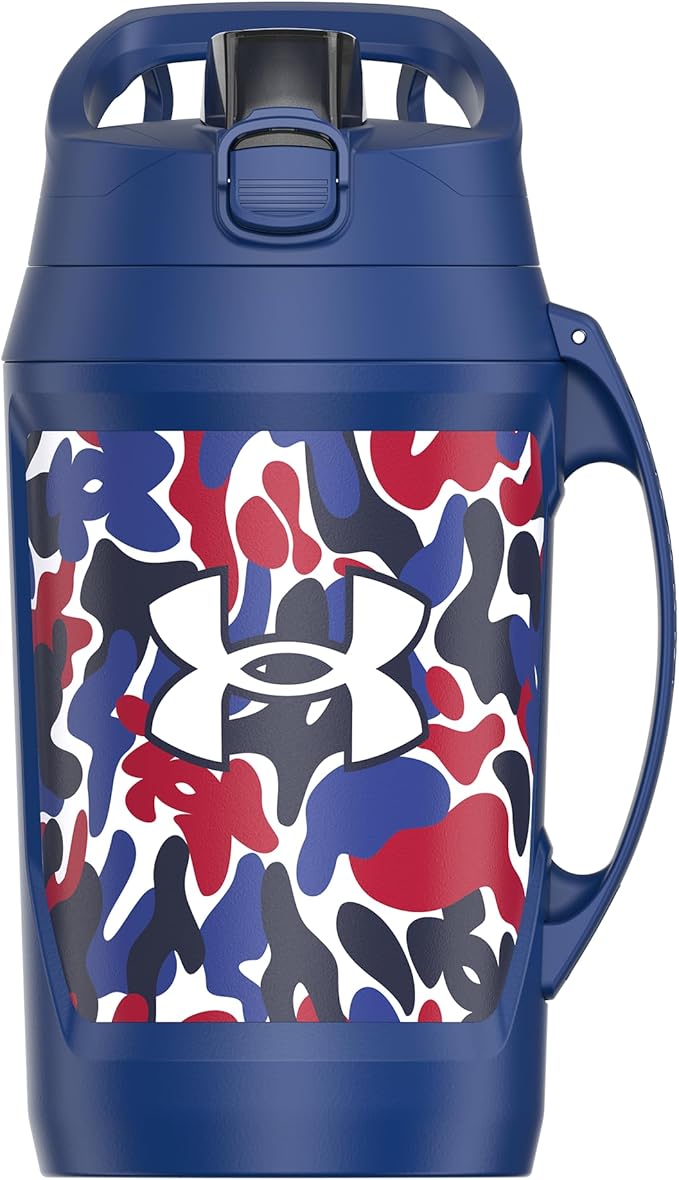 Under Armour Insulated Water Bottle with Handle & Fence Hook, Half Gallon Sports Water Jug, Leak-Resistant & BPA-Free for Baseball, Football & Gym - Royal Hypercamo, 64oz
