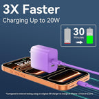 20W Dual Port USB C Charger Block,Phone 17 16 15 Pro Max Charger Fast Charging with 10FT Long USB C to C Charging Cable Cord for 17 16 Pro Max/17 16Pro/15/15Plus,Android Phone-Gradient Purple