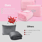 Blanket Pillow for Airplane Travel Essentials - 3 In 1 Travel Blanket and Pillow Set for Women Gifts, Plane Compact with Bag for Long Flight, International Traveler Must Haves Flying Accessories（Pink）