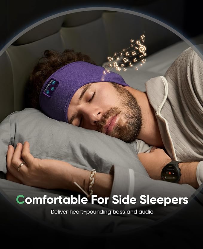 Perytong Sleep Headphones Bluetooth Headband - Yoga, Unisex, with Immersive Stereo Sound, 10 Hours Battery, Comfy Headband Material