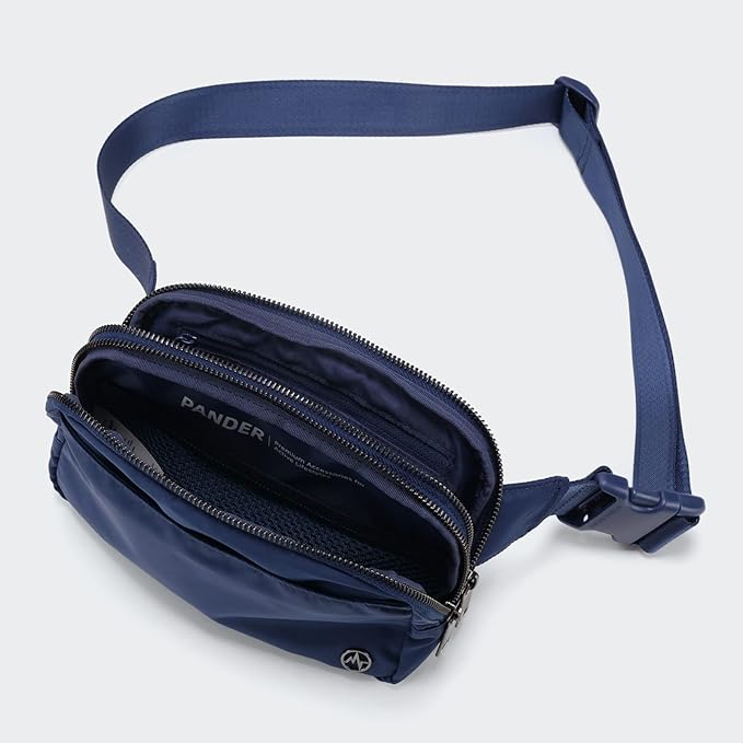 Pander Everywhere Belt Bag for Women, 5 Zipper Pockets Nylon Crossbody Fanny Pack Purse (Blue Perennial)