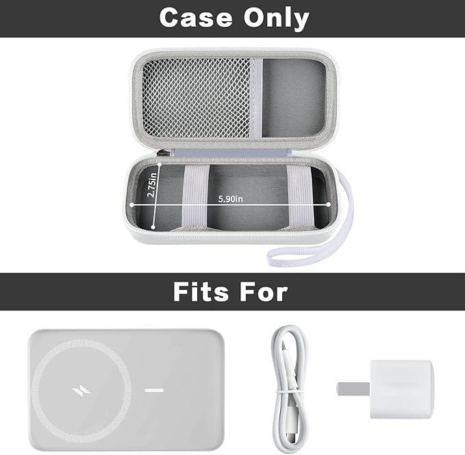 Case for Anker Magnetic Battery 10,000mAh Foldable Wireless Portable Charger, 633/622/621/321 5,000mAh Power Bank (MagGo) Holder, Storage for Baseus Power Delivery -Case Only (White, Medium)