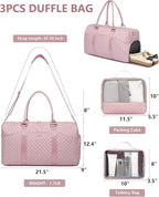 Women Weekender Travel Duffle Bag: Travel Duffel Overnight Bags with Shoe Compartment Large Carry on Tote with Toiletry Bag Weekend Traveling Yoga Gym Hospital Bag for Women with Wet Pocket 3 PCS Set